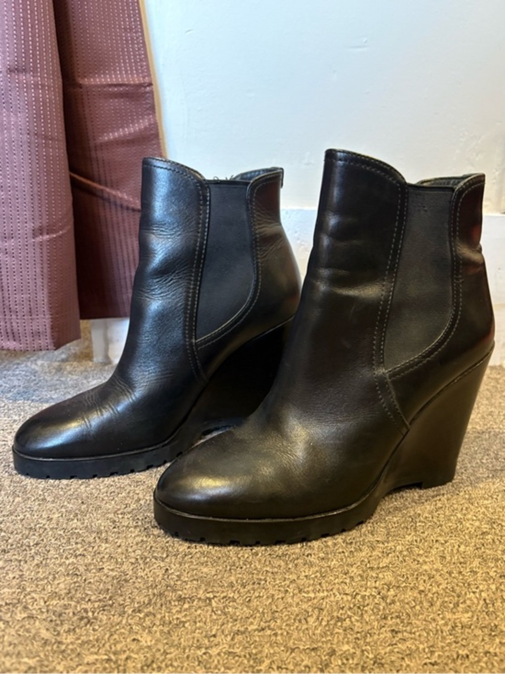 Michael Kors Black Leather Wedge Booties